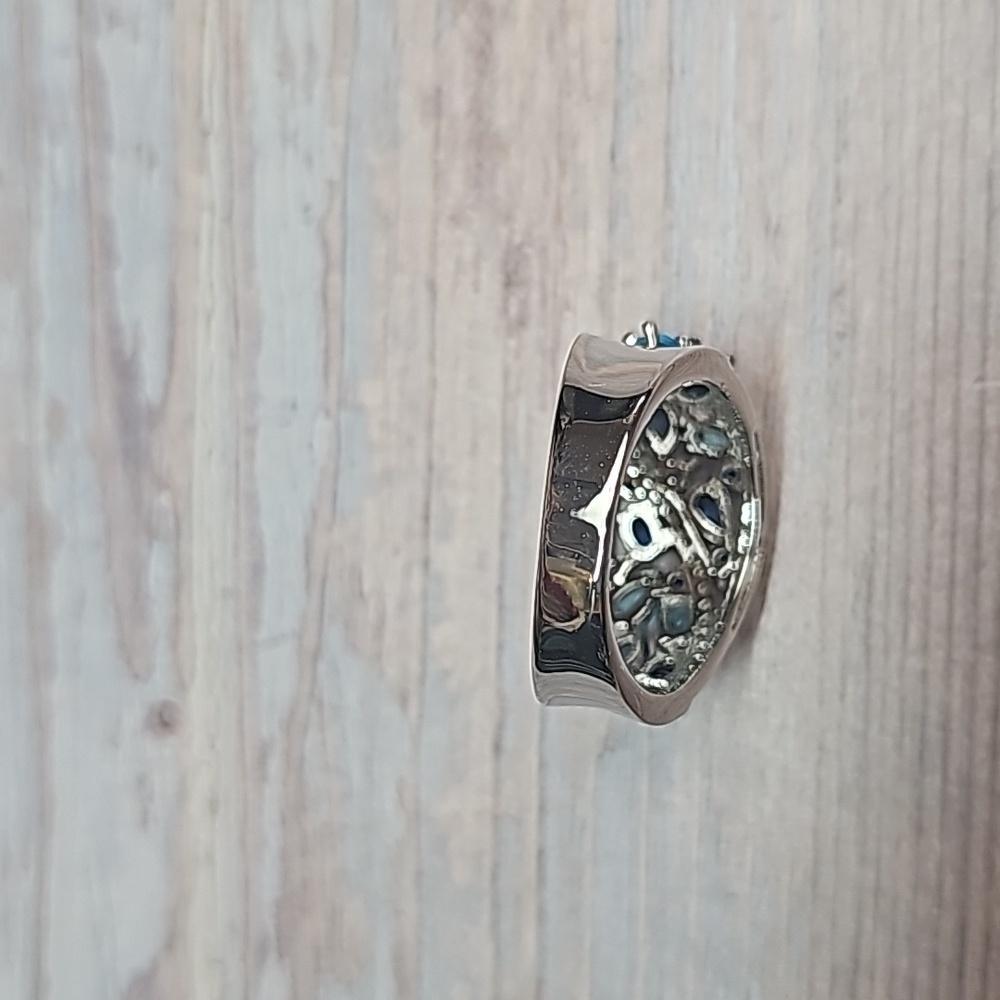 NEW PLATINUM PLATED CREATED SAPPHIRE AQUAMARINE ZIRCON FASHION RING - Picture 8 of 10